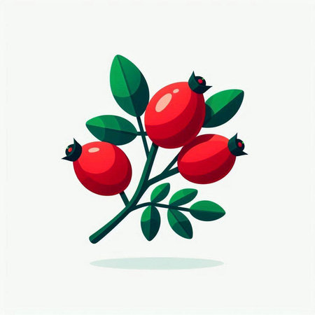 Ripe rosehip berries on a branch. Vector illustration in flat style.のイラスト素材