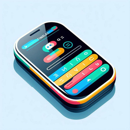 Mobile phone isometric concept vector illustration. Smartphone with application icons.のイラスト素材