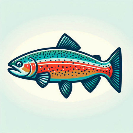 Illustration of a rainbow trout on a light background. Vector illustrationのイラスト素材