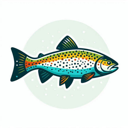 Vector illustration of a rainbow trout on a white background in cartoon style.のイラスト素材