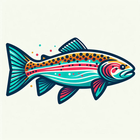 Colorful rainbow trout fish vector illustration. Hand drawn cartoon style.のイラスト素材