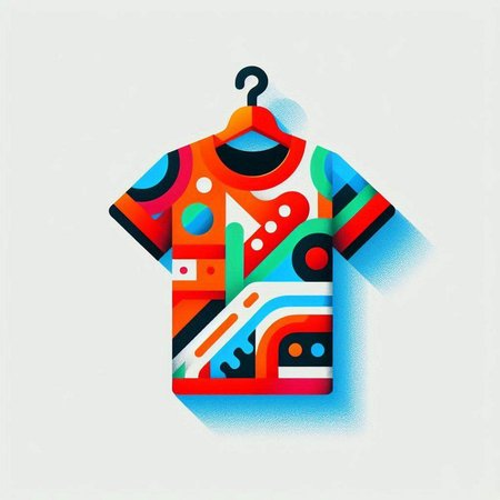 T-shirt hanging on a hanger. Colorful abstract backgroundのイラスト素材