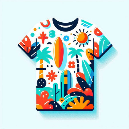 T-shirt with tropical elements. Vector illustration in flat style.のイラスト素材