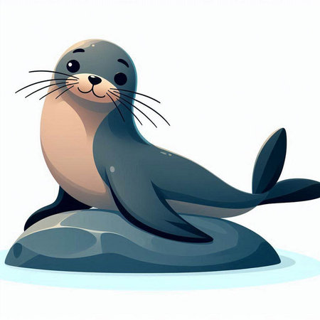 Cute seal sitting on a rock. Vector illustration isolated on white background.のイラスト素材