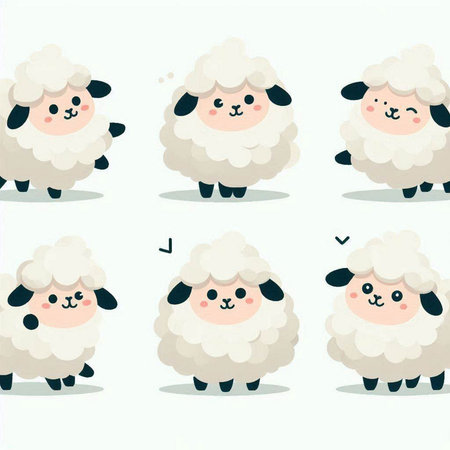 Cute cartoon sheep set. Vector illustration of a sheep set.のイラスト素材