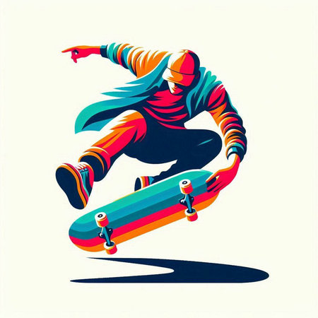 Skateboarder with skateboard. Colorful vector illustration.のイラスト素材