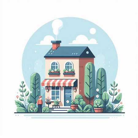 Flat style vector illustration of a small town. Urban landscape.のイラスト素材