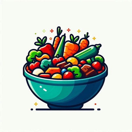 Vegetable salad in a bowl. Vector illustration. Healthy food.のイラスト素材