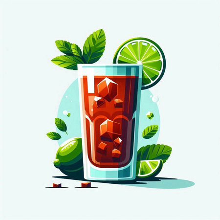 Cocktail with lime, ice and mint. Vector illustration.のイラスト素材