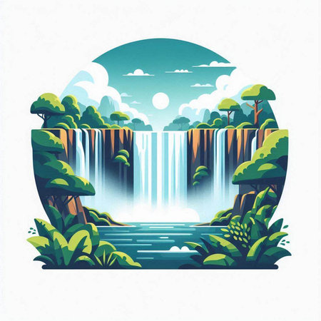 Waterfall in the forest. Vector illustration of a flat design.のイラスト素材
