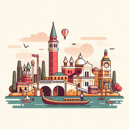 Venice, Italy. Vector illustration in retro style. Travel and tourism.のイラスト素材