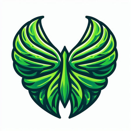 Vector illustration of a green winged angel isolated on white background.のイラスト素材
