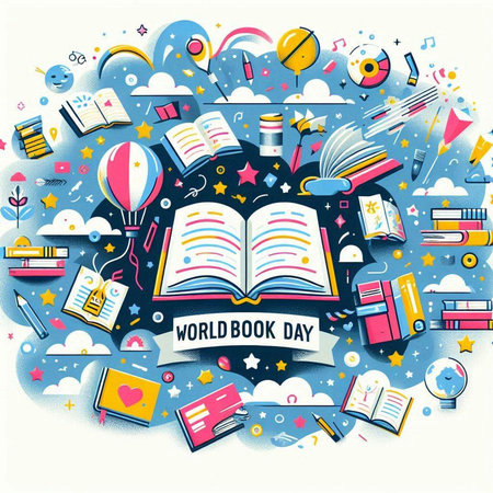 Vector illustration of World Book Day with hand drawn doodle elements.のイラスト素材