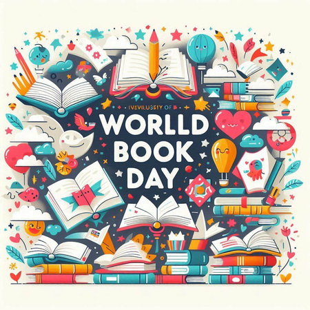 World Book Day poster with doodle elements. Vector illustration.のイラスト素材