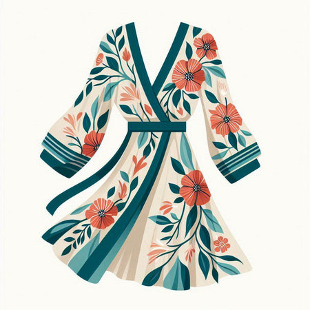 Fashionable woman's dress with floral pattern. Vector illustration.のイラスト素材