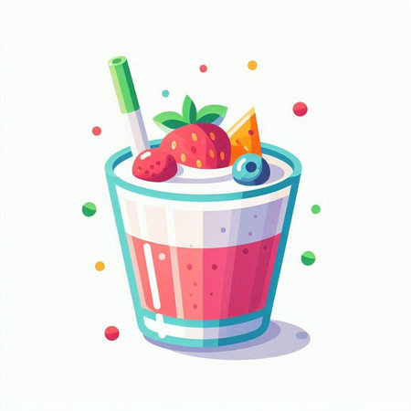 Cocktail with strawberry, blueberry and mint. Vector illustrationのイラスト素材