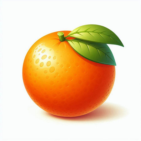 Orange fruit with green leaf isolated on white background. Vector illustration.のイラスト素材