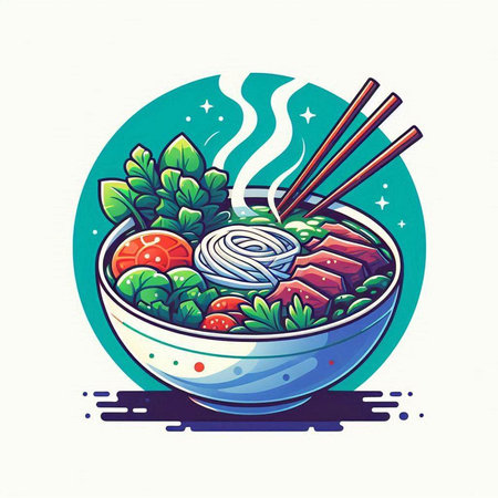 Noodles in a bowl with chopsticks. Vector illustration.のイラスト素材