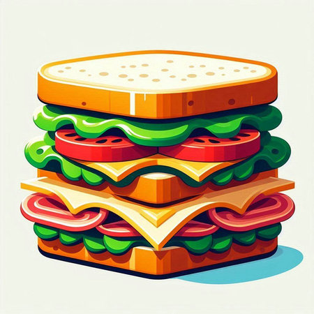 Vector illustration of a hamburger with cheese, tomato and lettuce.のイラスト素材