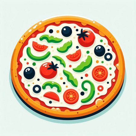 Pizza with tomatoes, olives and cheese. Vector illustration.のイラスト素材
