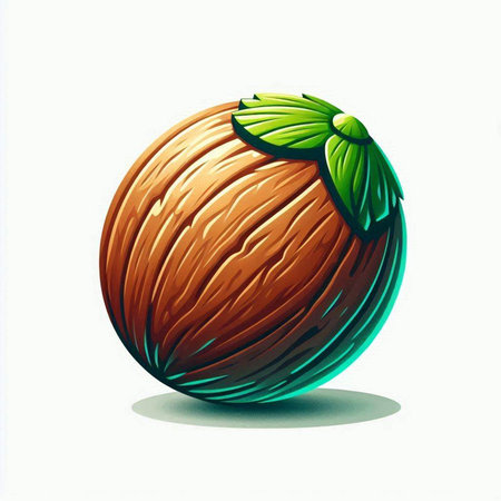 Vector illustration of a coconut with a green bow on a white backgroundのイラスト素材
