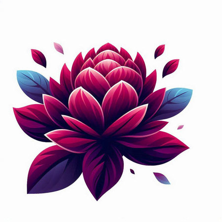 Beautiful pink flower with leaves on white background. Vector illustration.のイラスト素材