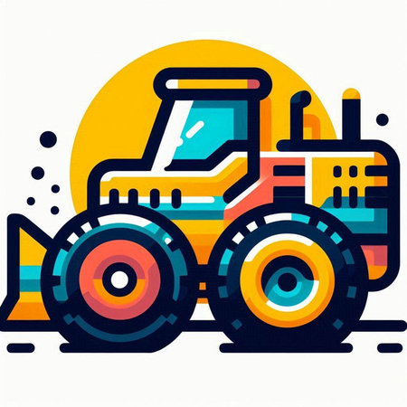 Tractor vector illustration. Colorful flat design of agricultural machinery.のイラスト素材