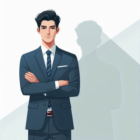 Vector illustration of a young businessman standing with his arms crossed and looking at the cameraのイラスト素材