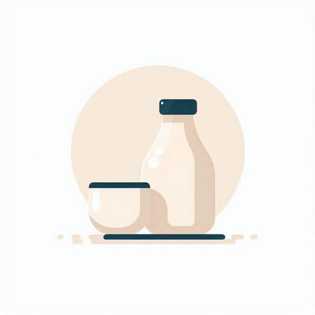 Milk bottle and glass. Vector illustration in a flat style.のイラスト素材