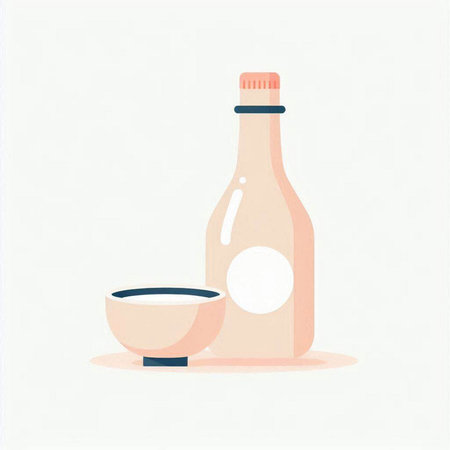 Soy sauce bottle and bowl on a white background. Vector illustration.のイラスト素材