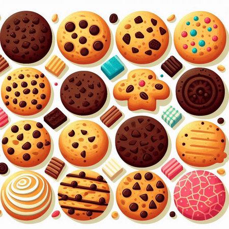 Seamless pattern with cookies and candies. Vector illustration.のイラスト素材