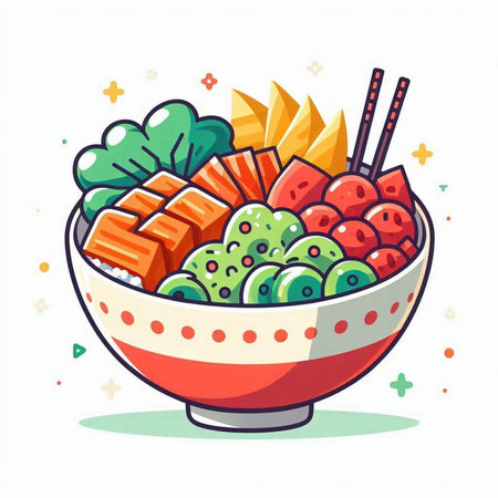 Salad in bowl with chopsticks. Vector illustration of Japanese food.のイラスト素材