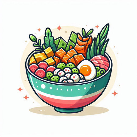 Vector illustration of Japanese food in bowl. Hand drawn cartoon style.のイラスト素材