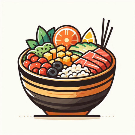 Illustration of japanese food in bowl, vector illustration.のイラスト素材