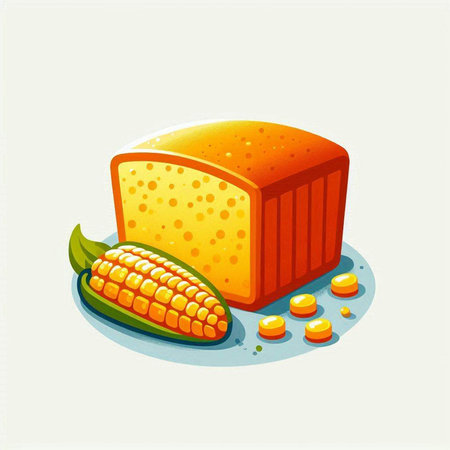 Illustration of a piece of bread and corn on a white backgroundのイラスト素材