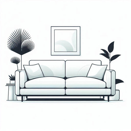 Living room with sofa and plants. Vector illustration in cartoon style.のイラスト素材