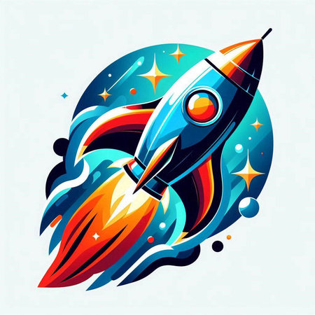 Space rocket with fire and stars. Vector illustration for your design.のイラスト素材