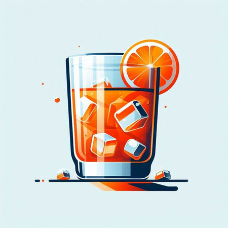 Cocktail with ice cubes and orange slice. Vector illustration.のイラスト素材