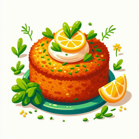 Cake with lemon and mint on a white background. Vector illustration.のイラスト素材