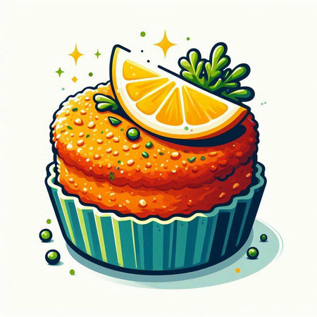 Illustration of a cupcake with orange on top. Vector illustration.のイラスト素材