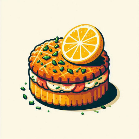 Illustration of a slice of lemon on the top of a cakeのイラスト素材
