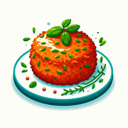 Illustration of a carrot cake on a plate with herbs and spicesのイラスト素材