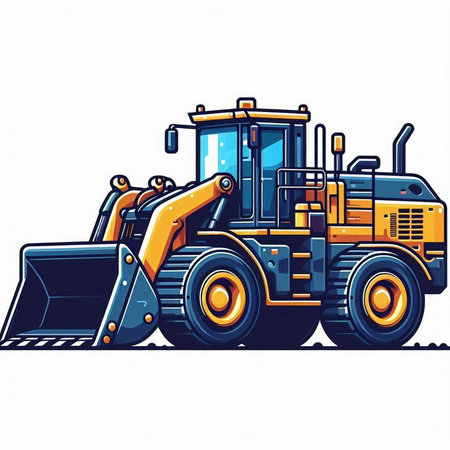 Bulldozer. Heavy duty construction equipment. Vector illustration isolated on white background.のイラスト素材