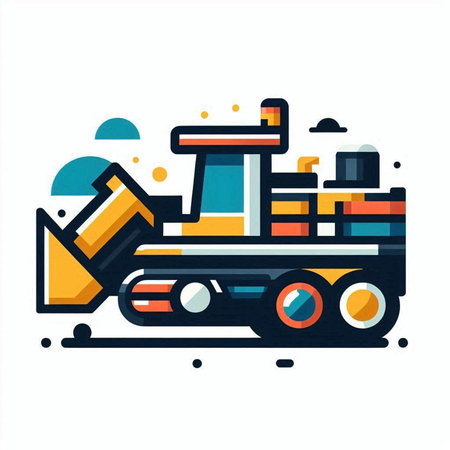 Bulldozer icon. Construction equipment. Vector illustration in flat styleのイラスト素材