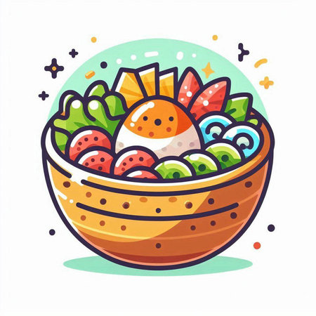 Vegetable salad in a bowl. Vector illustration in flat style.のイラスト素材