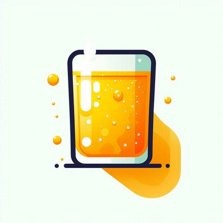 Glass of orange juice with bubbles on white background. Vector illustration.のイラスト素材