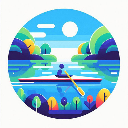 Rowing, kayaking, canoeing. Vector illustration in flat styleのイラスト素材