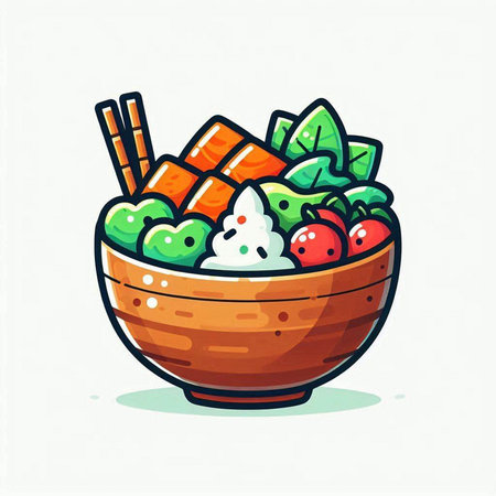 Vegetable salad in a bowl with chopsticks. Vector illustration.のイラスト素材