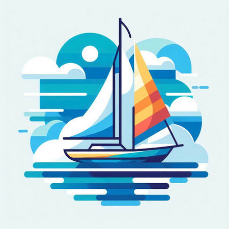 Yacht sailboat in the sea. Yachting vector illustration.のイラスト素材
