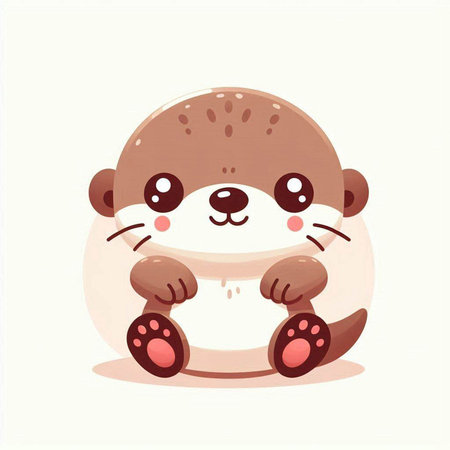 Cute baby otter sitting on a rock. Vector illustration.のイラスト素材